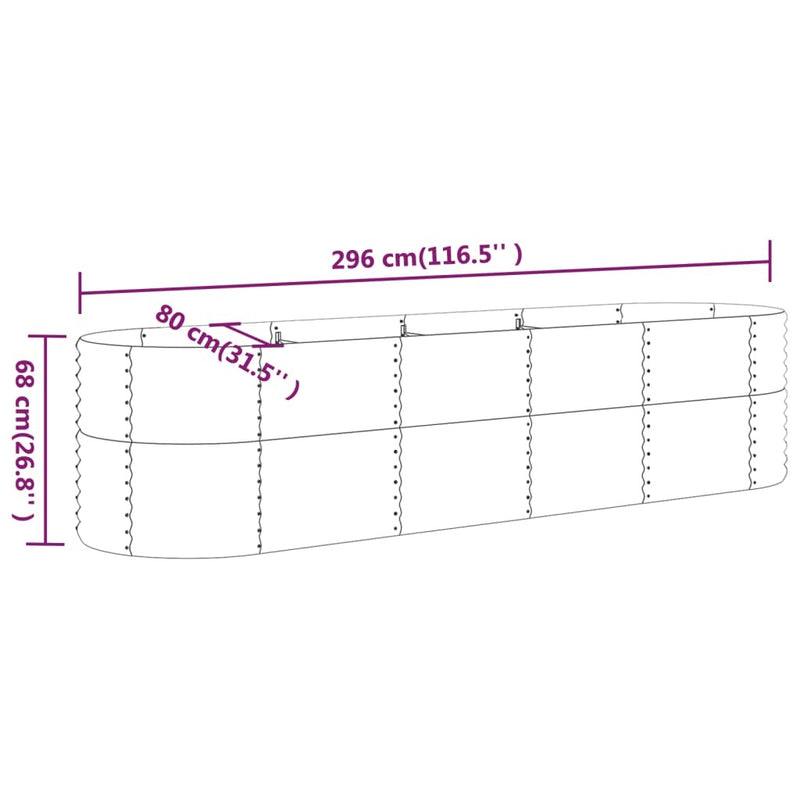 Garden Raised Bed Powder-coated Steel 296x80x68 cm Brown