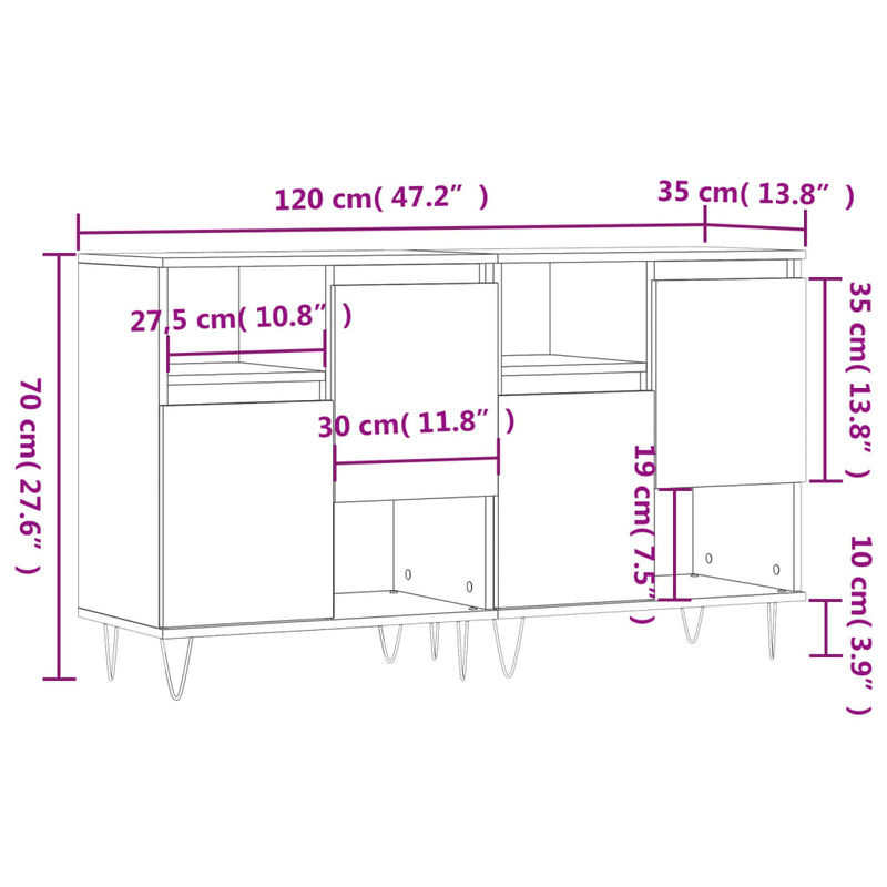 Sideboards 2 pcs Concrete Grey Engineered Wood