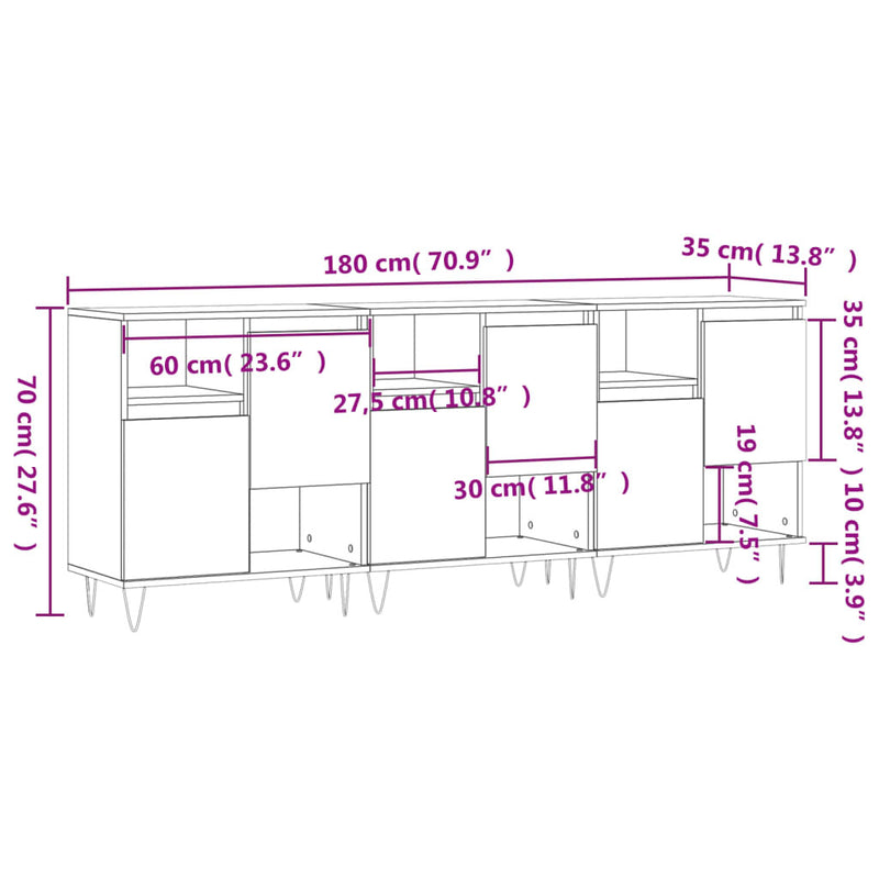 Sideboards 3 pcs Grey Sonoma Engineered Wood