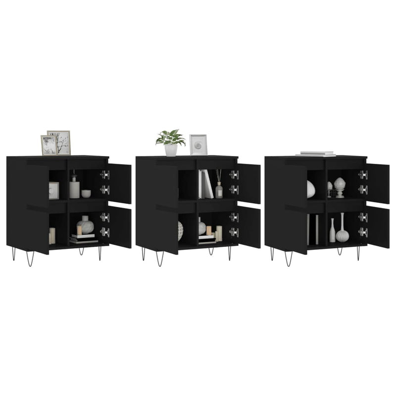 Sideboards 3 pcs Black Engineered Wood