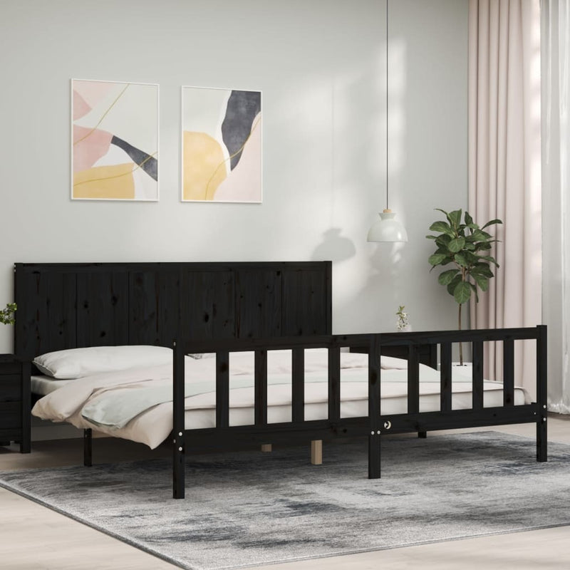 Bed Frame without Mattress Black 200x200 cm Solid Wood Pine