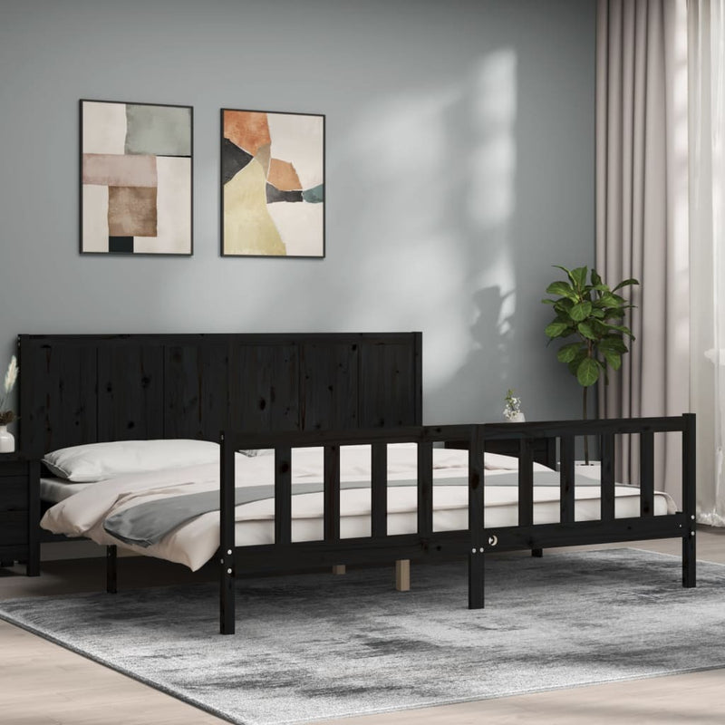 Bed Frame without Mattress Black 200x200 cm Solid Wood Pine