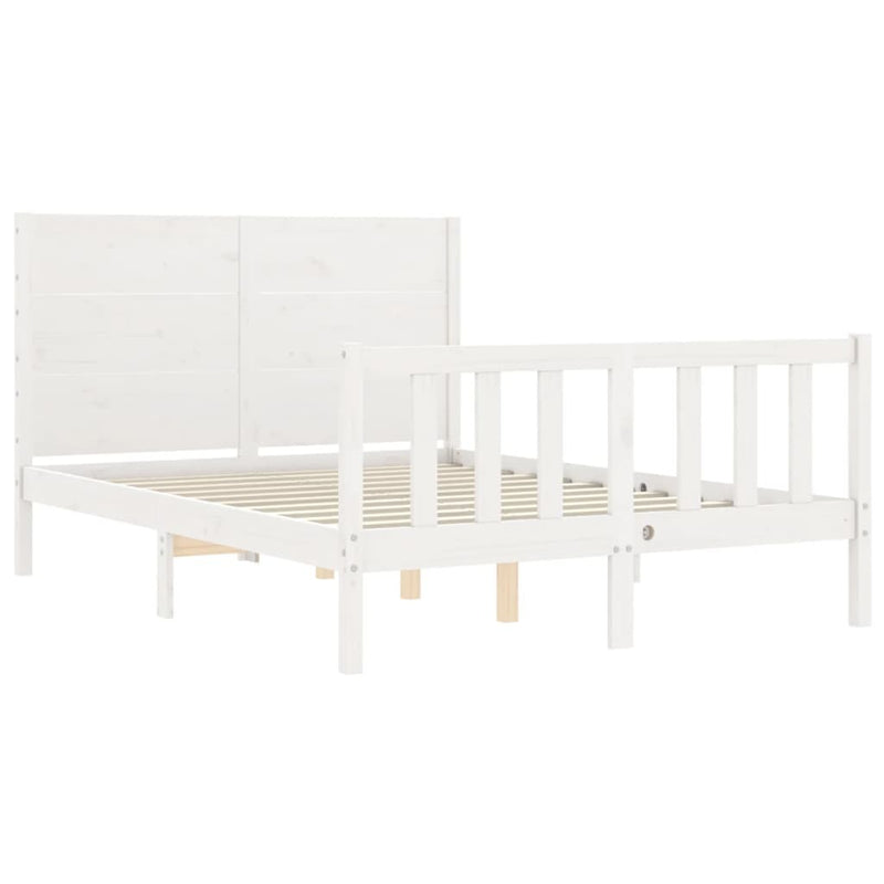 Bed Frame without Mattress White Double Solid Wood Pine