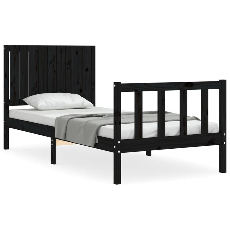 Bed Frame without Mattress Black Single Solid Wood Pine