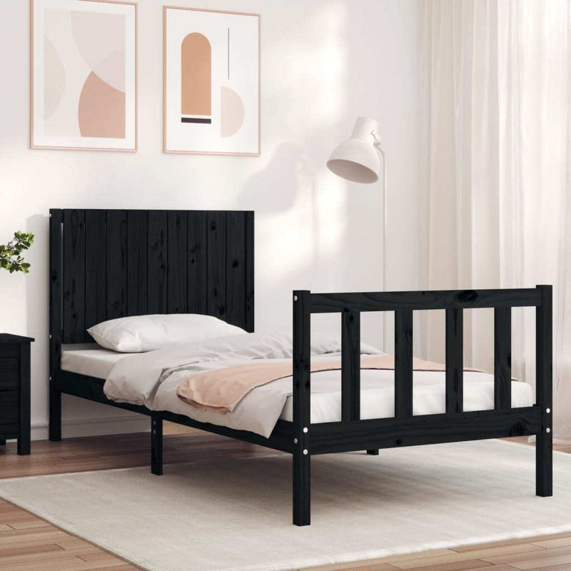 Bed Frame without Mattress Black Single Solid Wood Pine