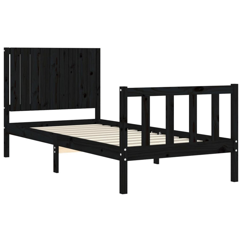 Bed Frame without Mattress Black Single Solid Wood Pine