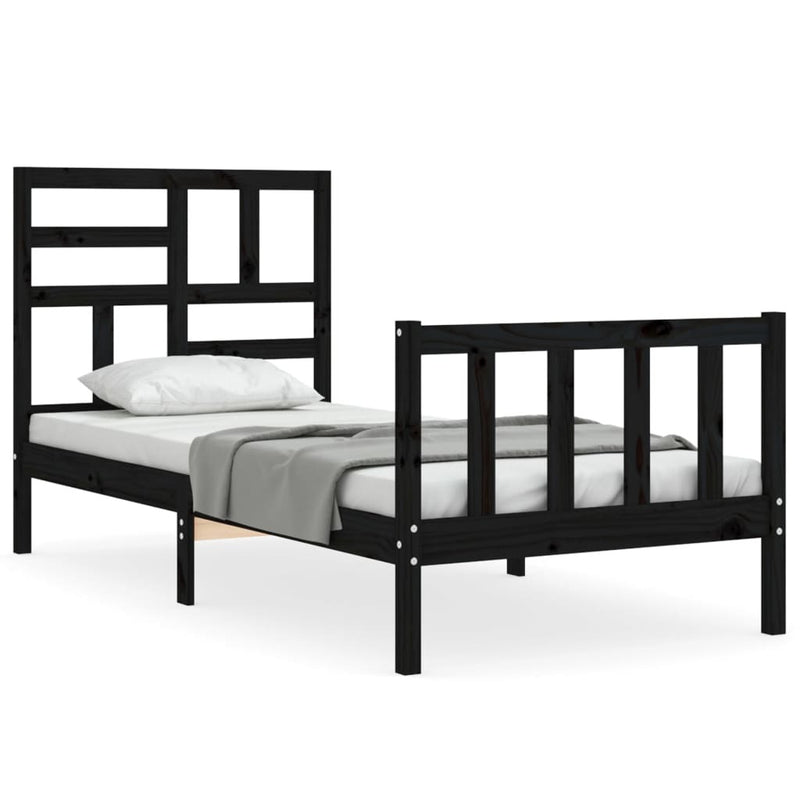 Bed Frame without Mattress Black Single Solid Wood Pine