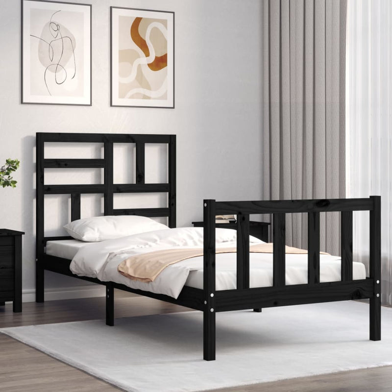 Bed Frame without Mattress Black Single Solid Wood Pine