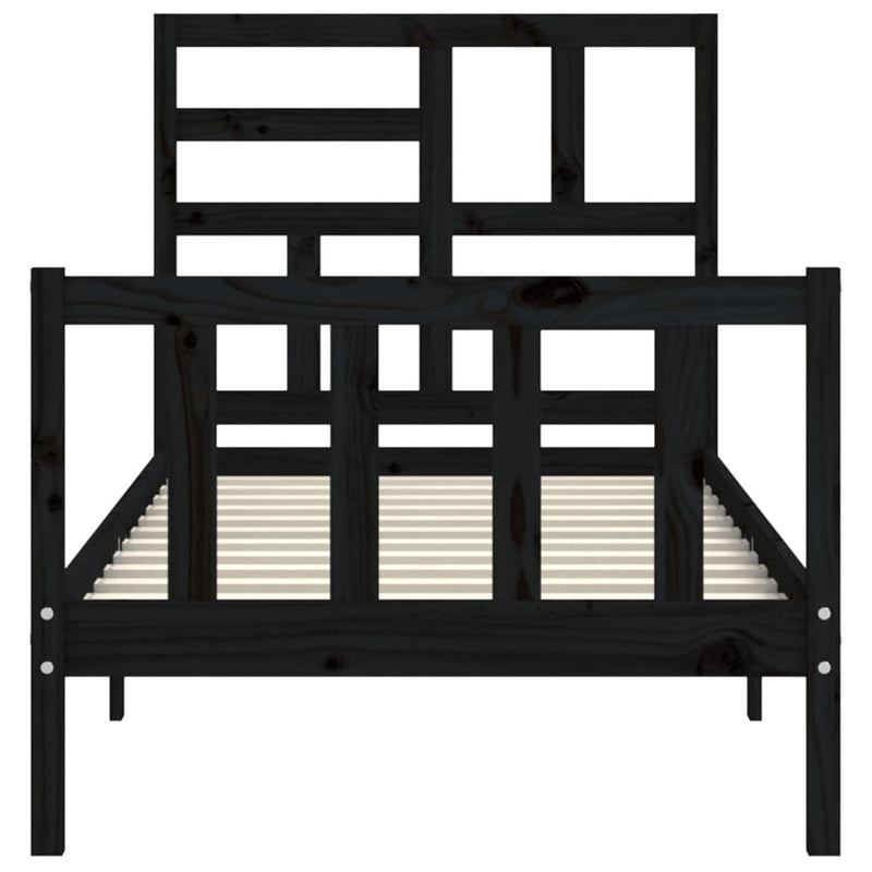 Bed Frame without Mattress Black Single Solid Wood Pine