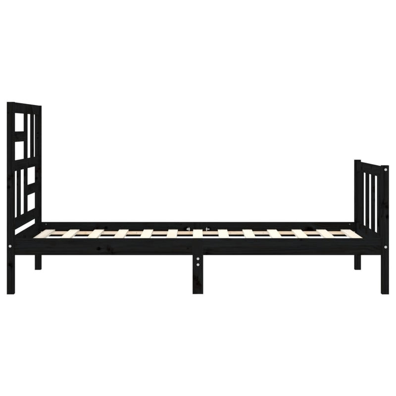 Bed Frame without Mattress Black Single Solid Wood Pine