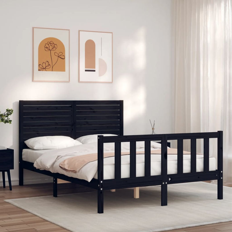 Bed Frame without Mattress Black 140x190 cm Solid Wood Pine