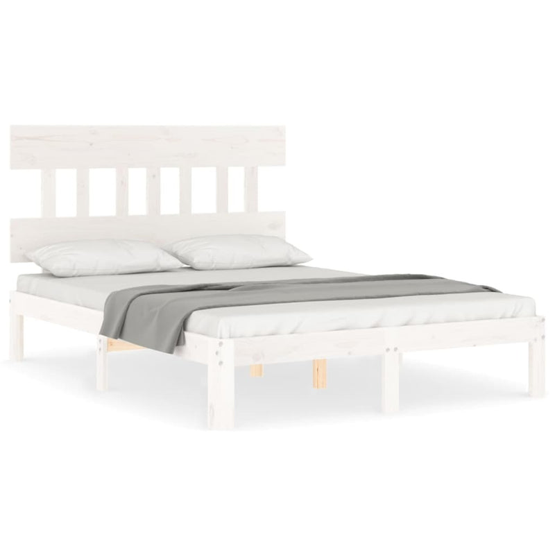 Bed Frame without Mattress White Double Solid Wood Pine