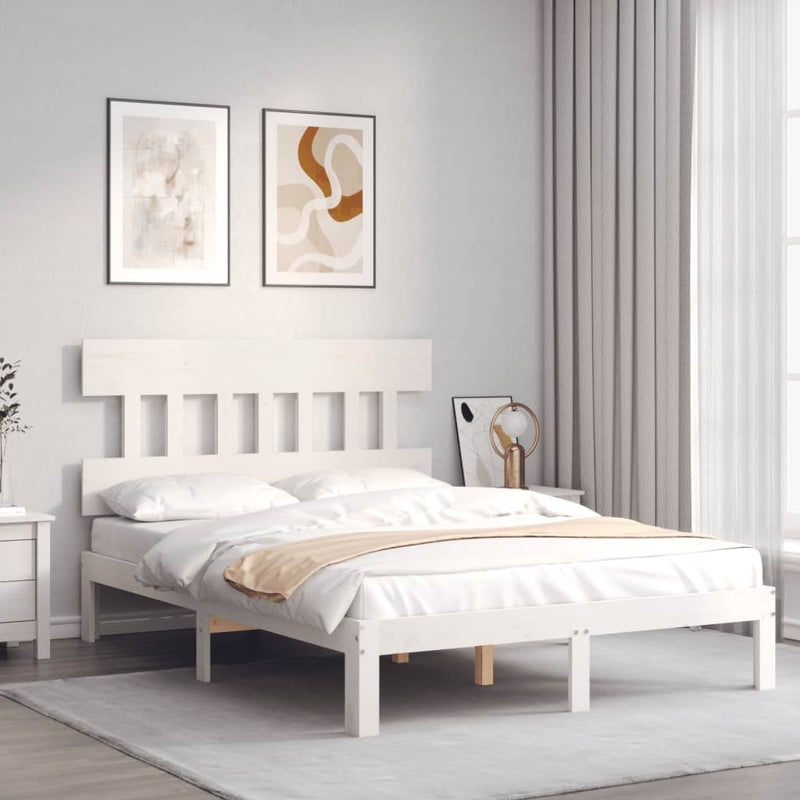 Bed Frame without Mattress White Double Solid Wood Pine