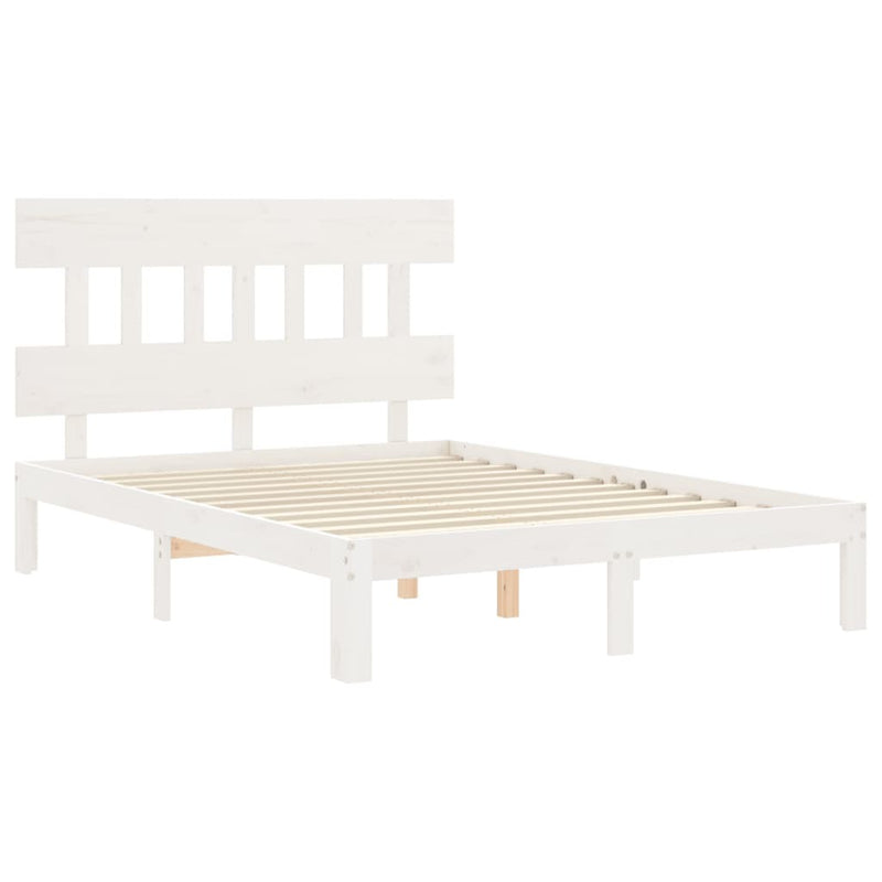 Bed Frame without Mattress White Double Solid Wood Pine