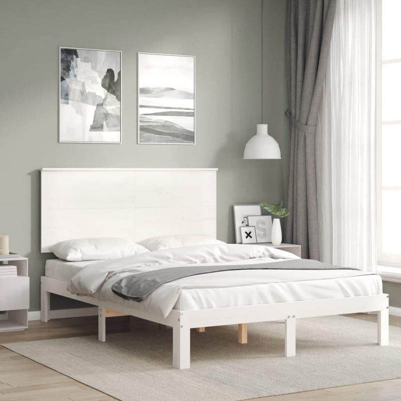 Bed Frame without Mattress White Small Double Solid Wood Pine