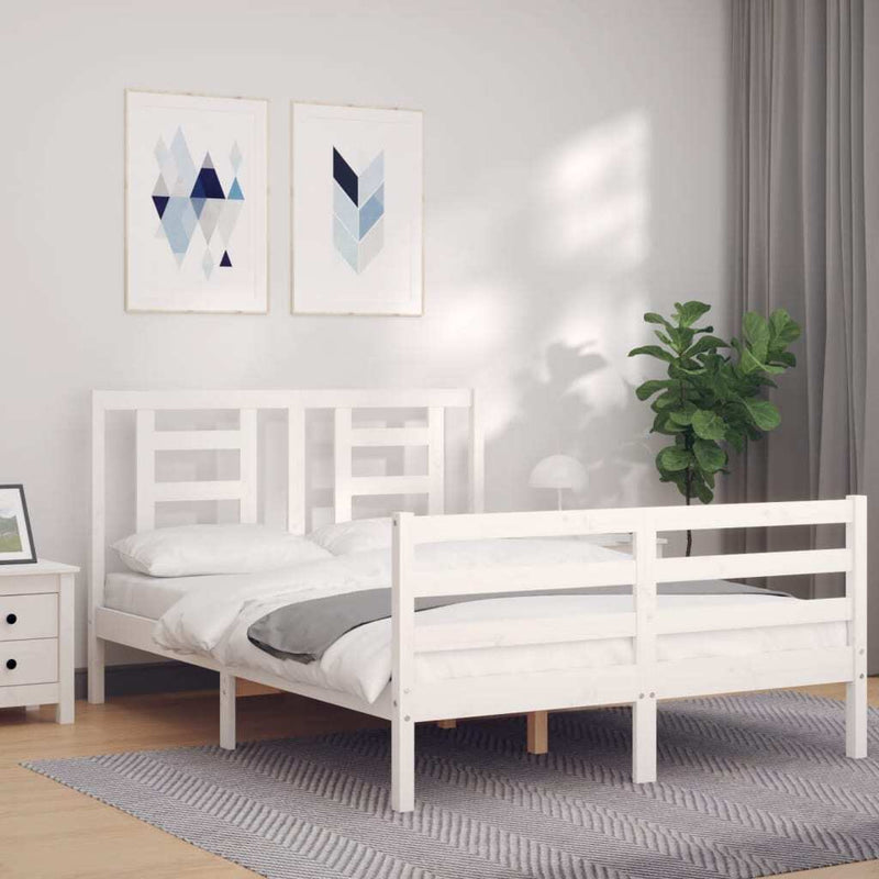 Bed Frame without Mattress White 140x190 cm Solid Wood