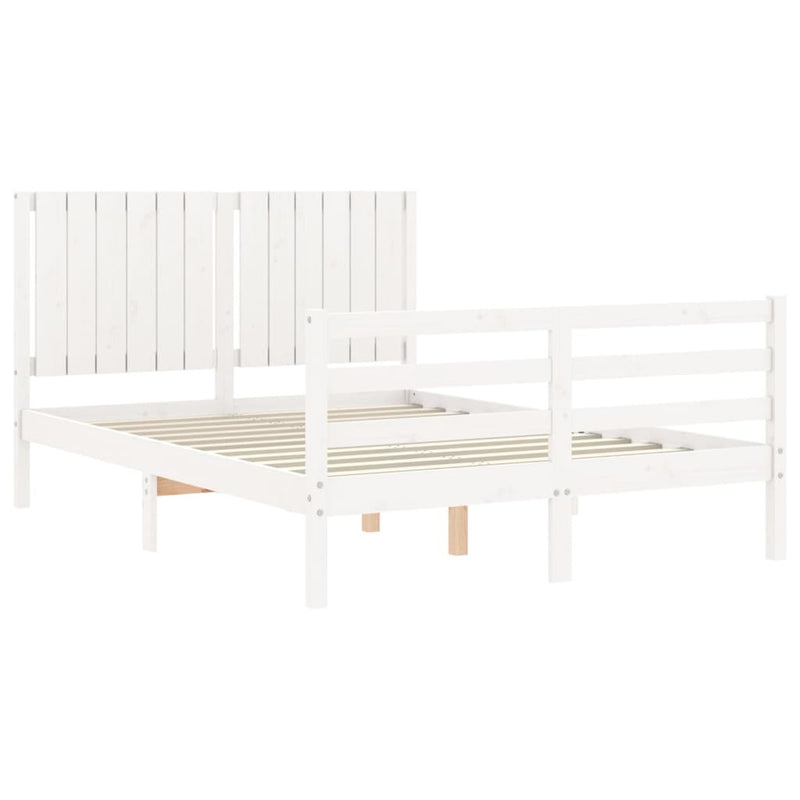 Bed Frame without Mattress White Double Solid Wood