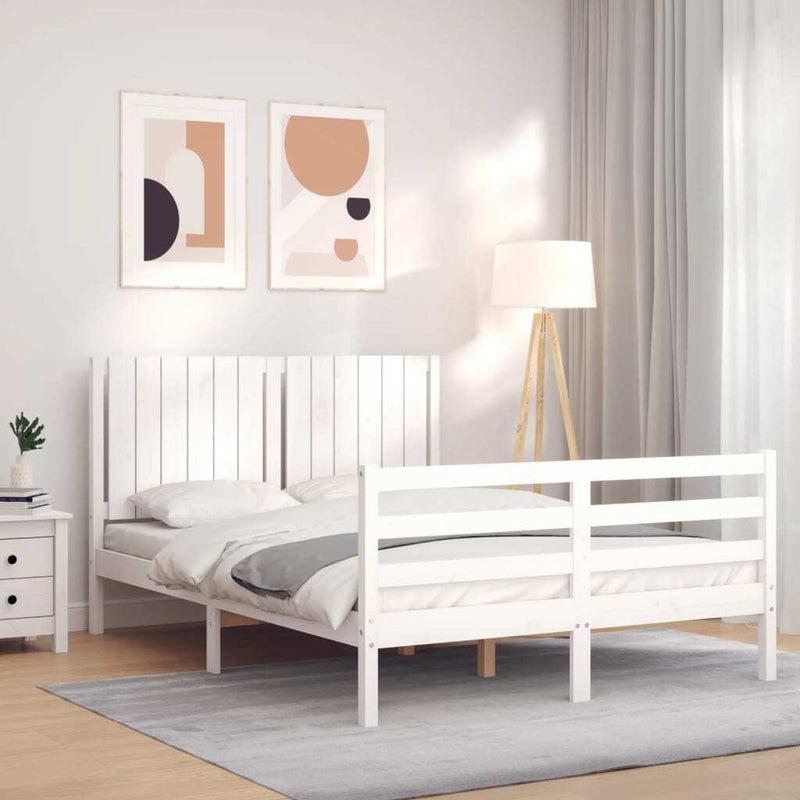 Bed Frame without Mattress White Double Solid Wood