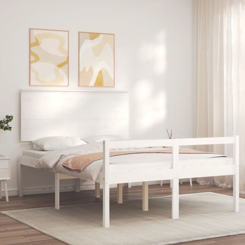 Senior Bed without Mattress White 140x200 cm Solid Wood