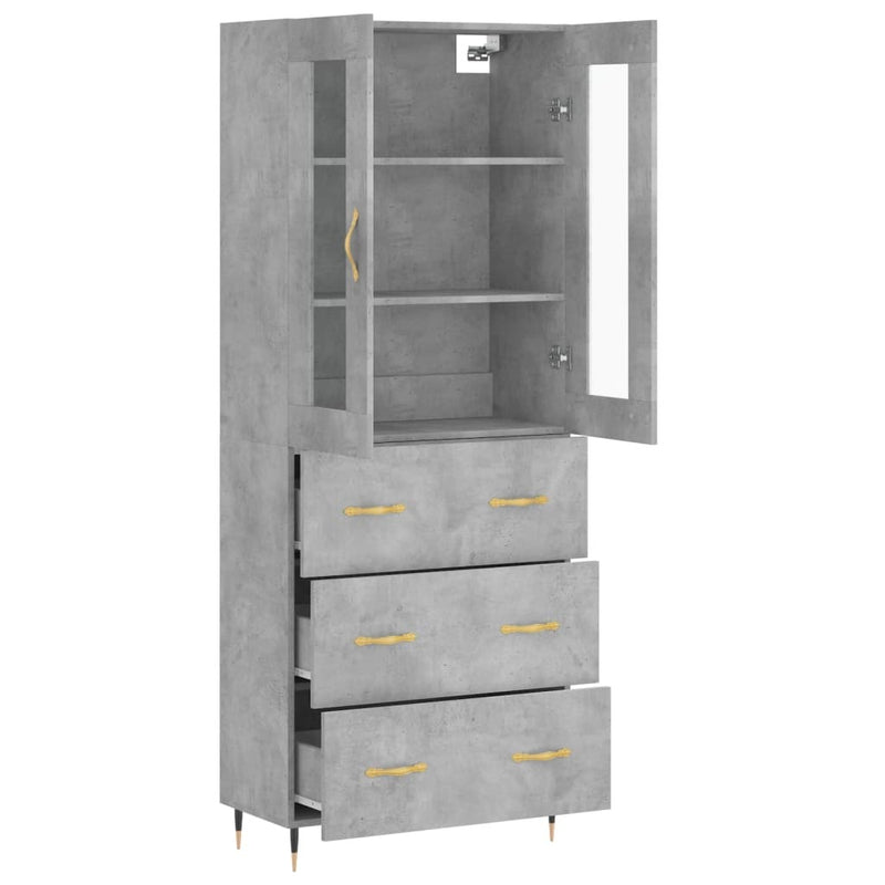 Highboard Concrete Grey 69.5x34x180 cm Engineered Wood