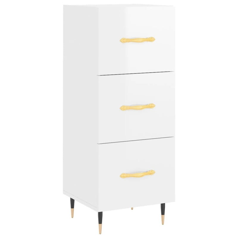 Highboard High Gloss White 34.5x34x180 cm Engineered Wood