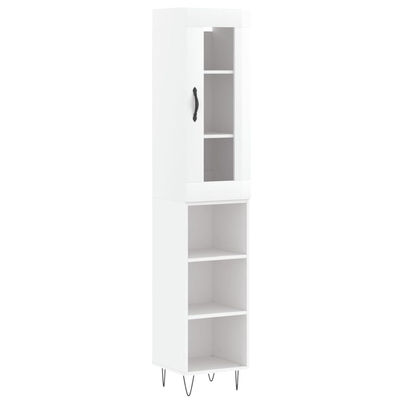 Highboard High Gloss White 34.5x34x180 cm Engineered Wood