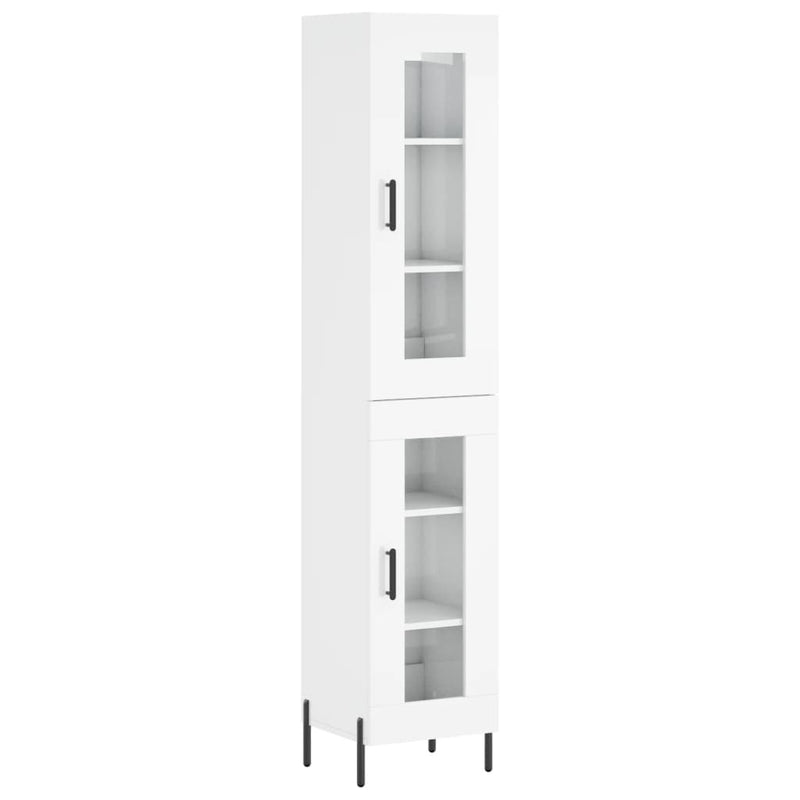 Highboard High Gloss White 34.5x34x180 cm Engineered Wood