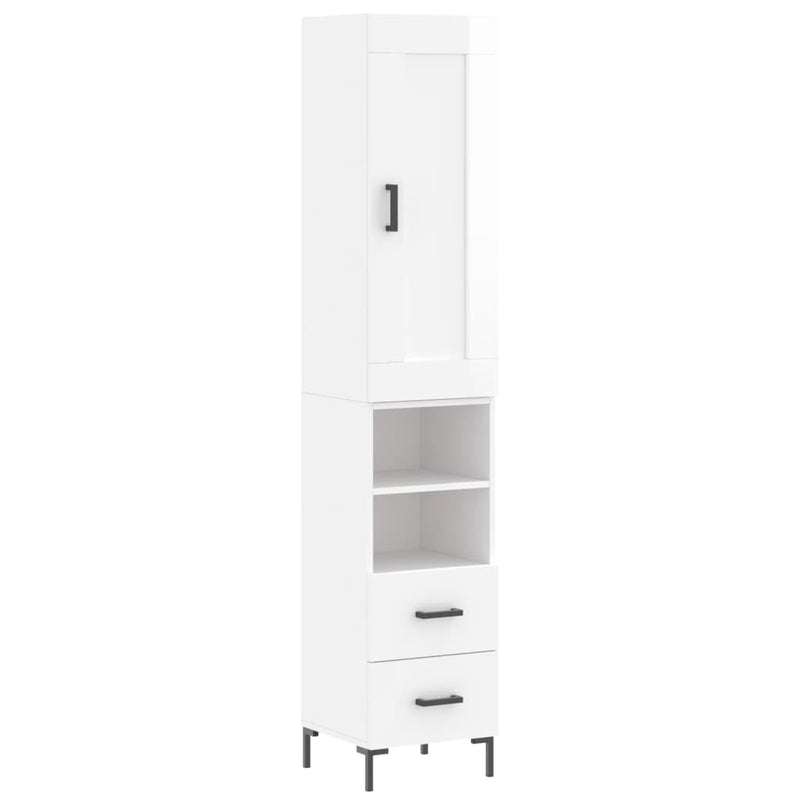 Highboard High Gloss White 34.5x34x180 cm Engineered Wood