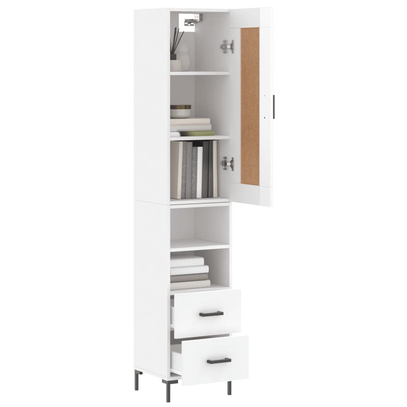 Highboard High Gloss White 34.5x34x180 cm Engineered Wood