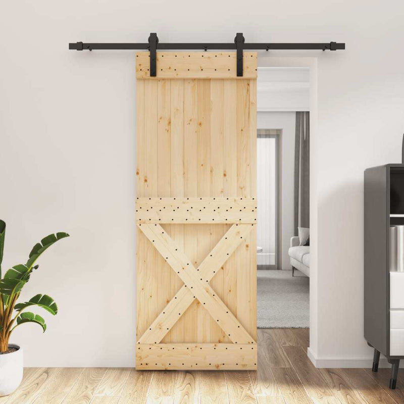 Sliding Door with Hardware Set 80x210 cm Solid Wood Pine