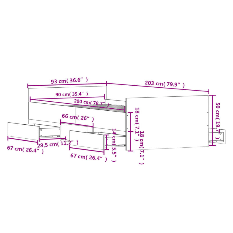 Bed Frame without Mattress White 90x200 cm