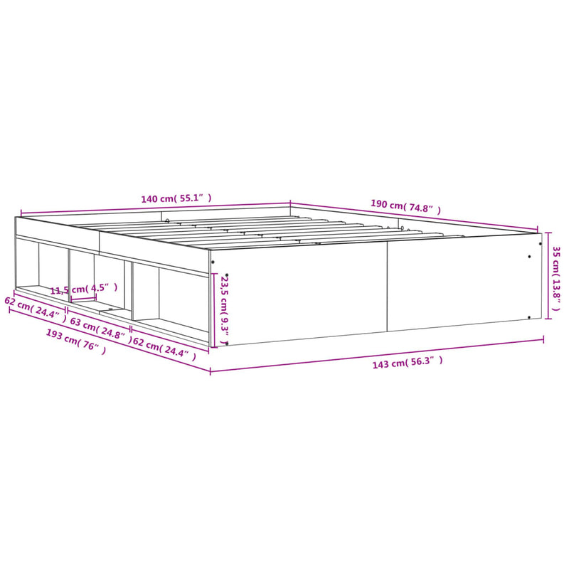 Bed Frame without Mattress Concrete Grey 140x190 cm