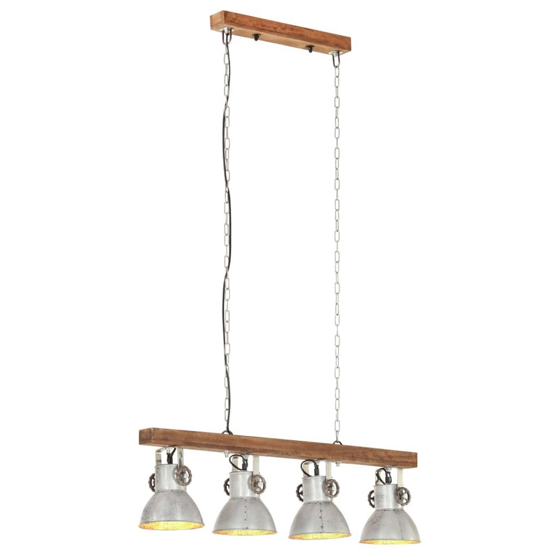 Industrial Ceiling Lamp Silver E27 Mango Wood