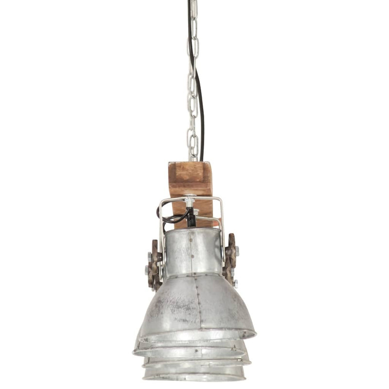 Industrial Ceiling Lamp Silver E27 Mango Wood