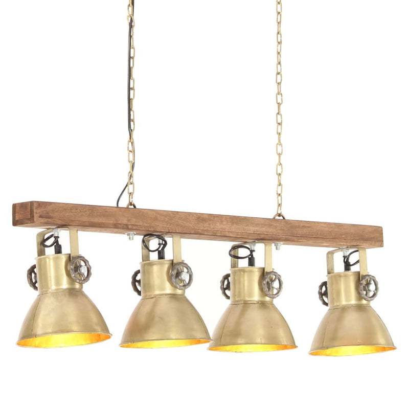 Industrial Ceiling Lamp Brass E27 Mango Wood