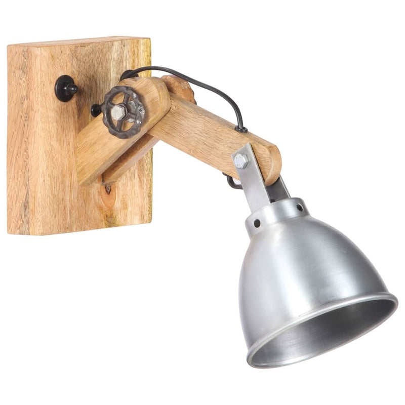 Wall Lamp E27 Silver Solid Mango Wood and Iron