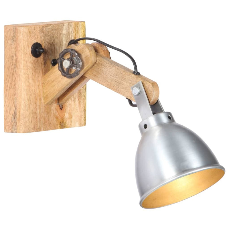 Wall Lamp E27 Silver Solid Mango Wood and Iron