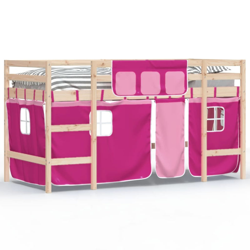 Kids' Loft Bed with Curtains without Mattress Pink 90x200cm