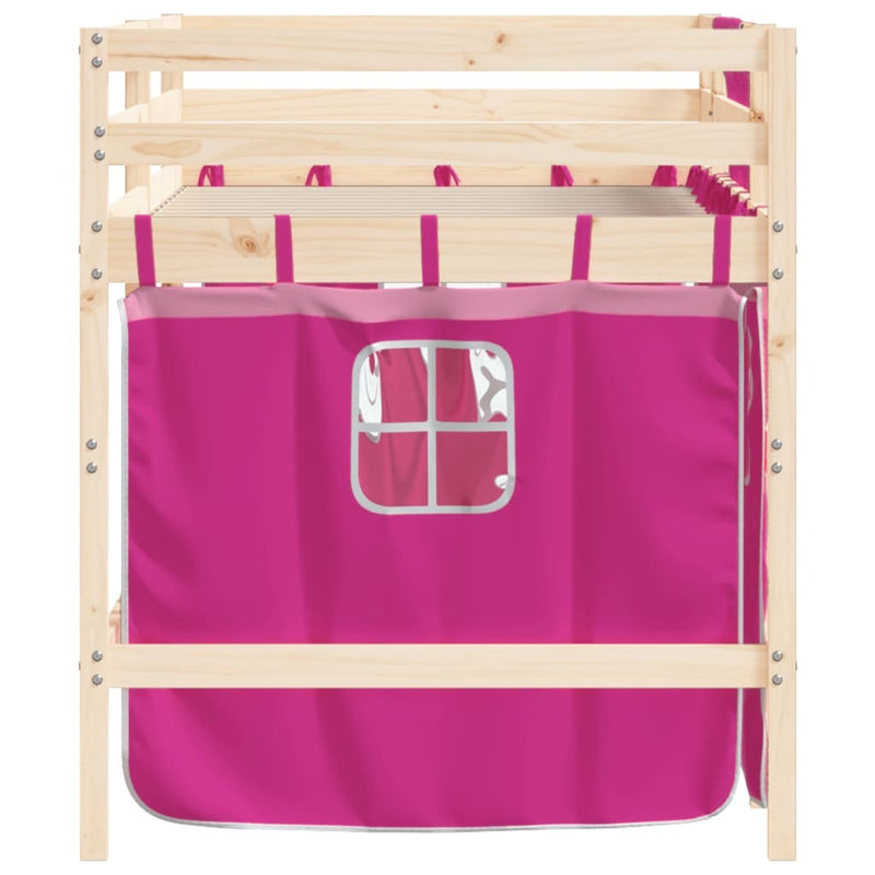 Kids' Loft Bed with Curtains without Mattress Pink 90x200cm