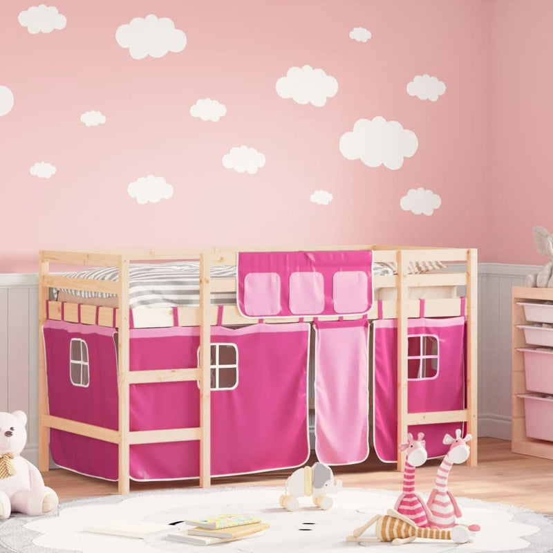 Kids' Loft Bed with Curtains without Mattress Pink 90x200cm