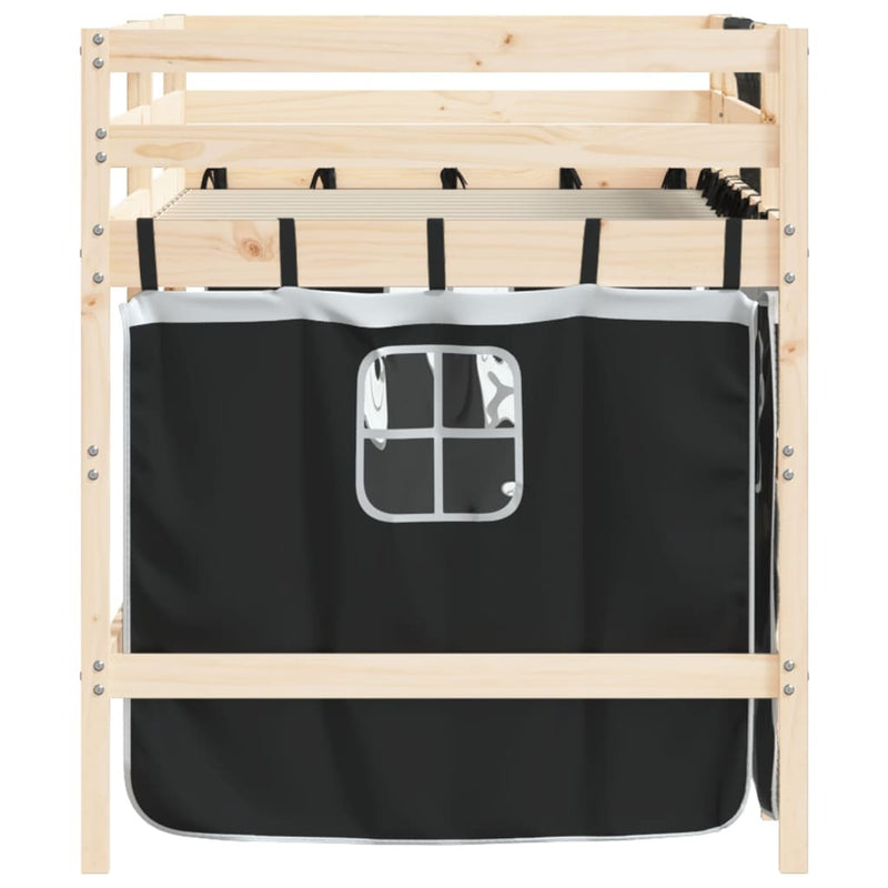 Kids' Loft Bed with Curtains without Mattress White&Black 90x190cm