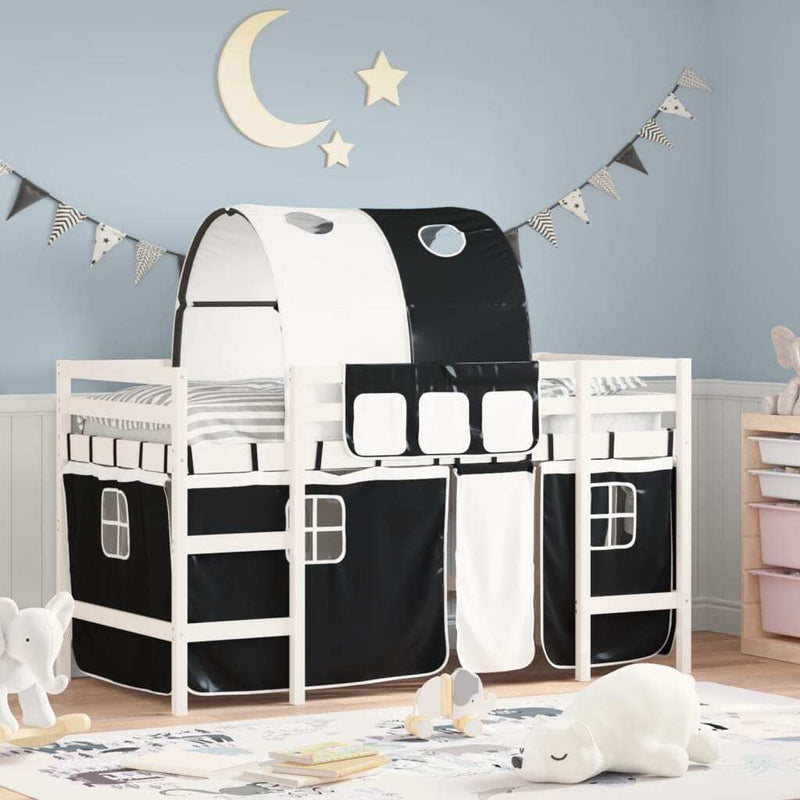 Kids' Loft Bed with Tunnel without Mattress White&Black 80x200cm