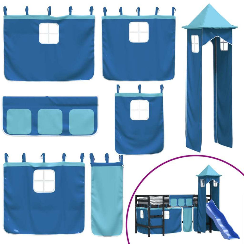 Kids' Loft Bed with Tower without Mattress Blue 90x190 cm Single