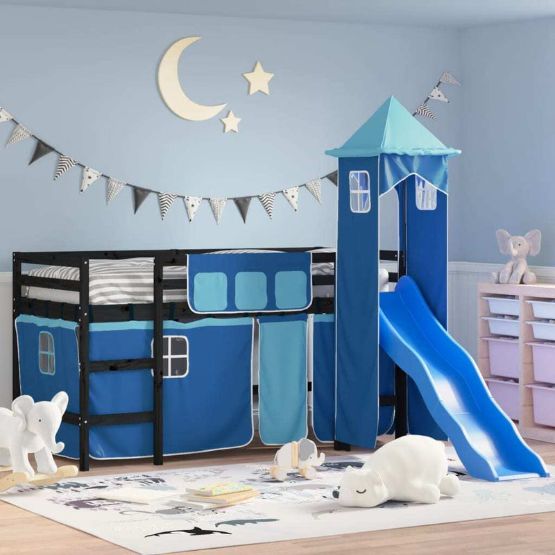 Kids' Loft Bed with Tower without Mattress Blue 90x190 cm Single