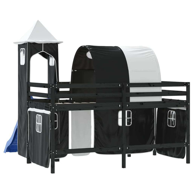 Kids' Loft Bed with Tower without Mattress White&Black 90x190cm