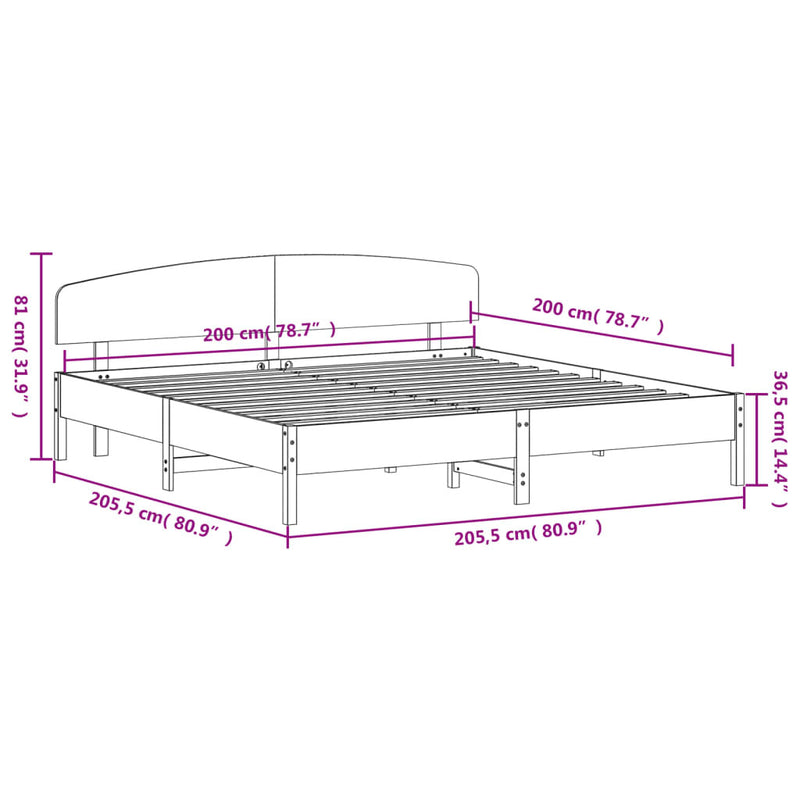 Bed Frame without Mattress Wax Brown 200x200 cm Solid Wood Pine