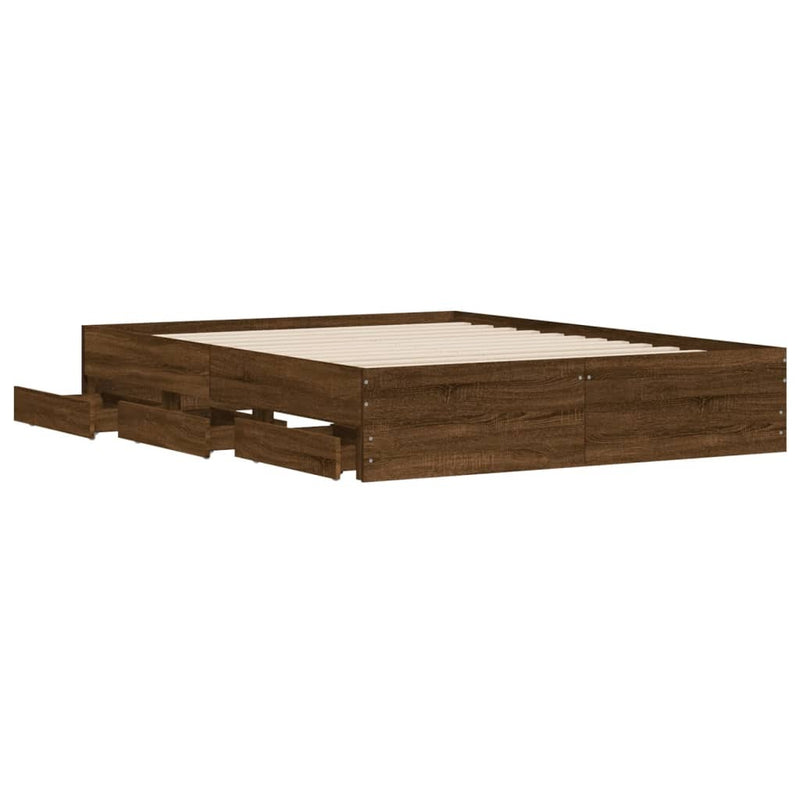 Bed Frame with Drawers without Mattress Brown Oak 150x200 cm King Size