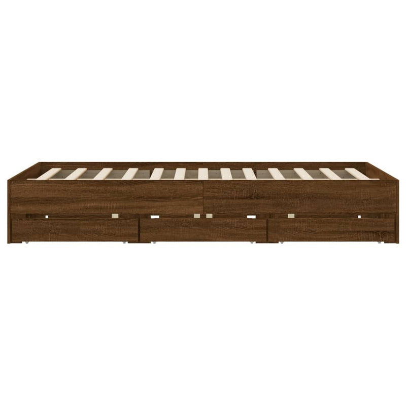 Bed Frame with Drawers without Mattress Brown Oak 150x200 cm King Size