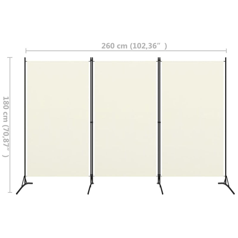 3-Panel Room Divider White 260x180 cm