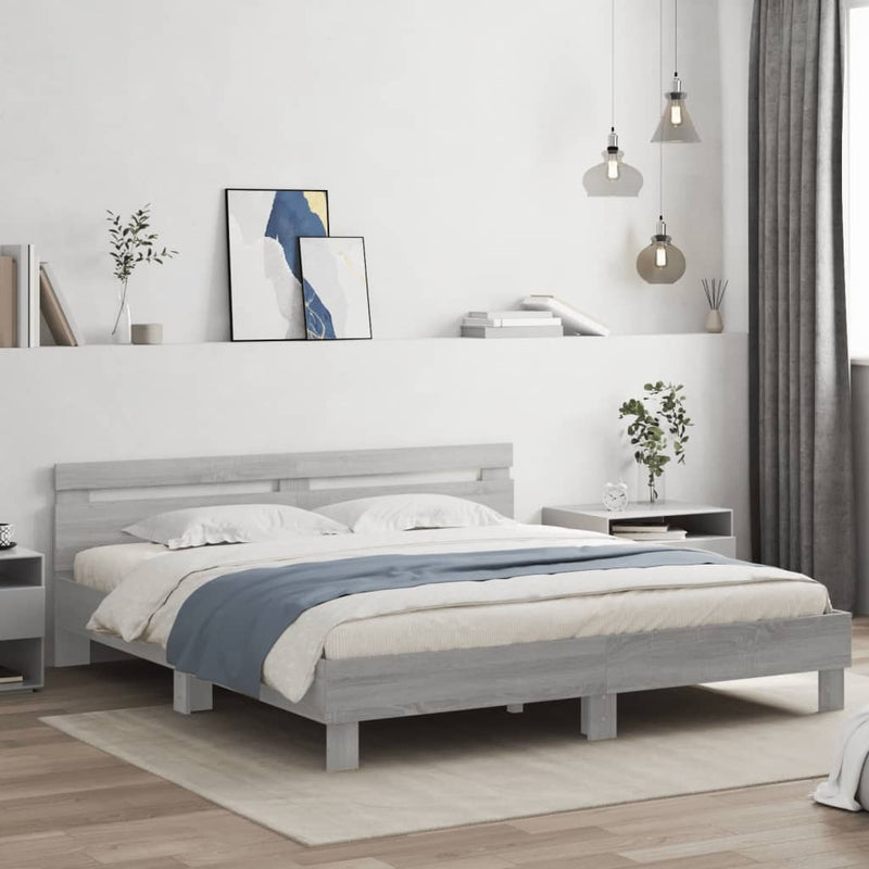 Bed Frame without Mattress Grey Sonoma 180x200 cm Super King